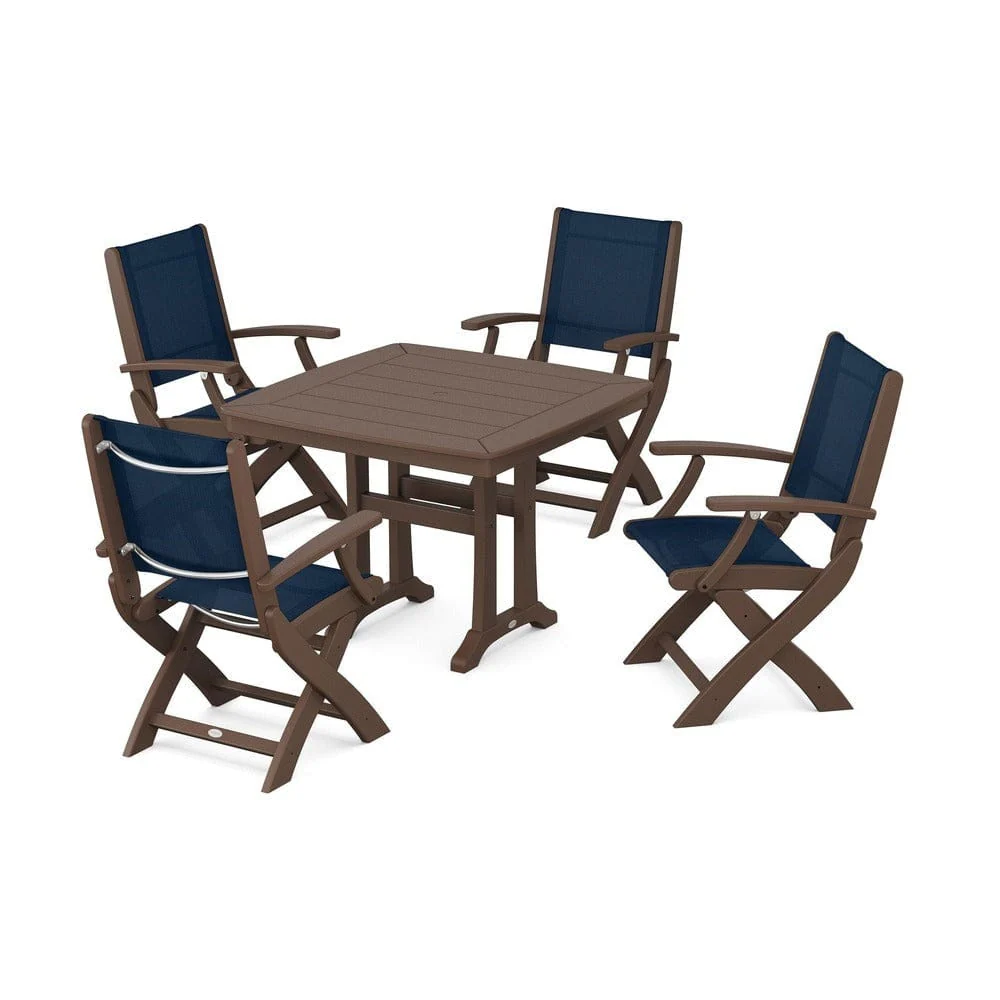 POLYWOOD® - Coastal Folding Chair 5-Piece Dining Set with Trestle Legs - PWS967 - Image 36