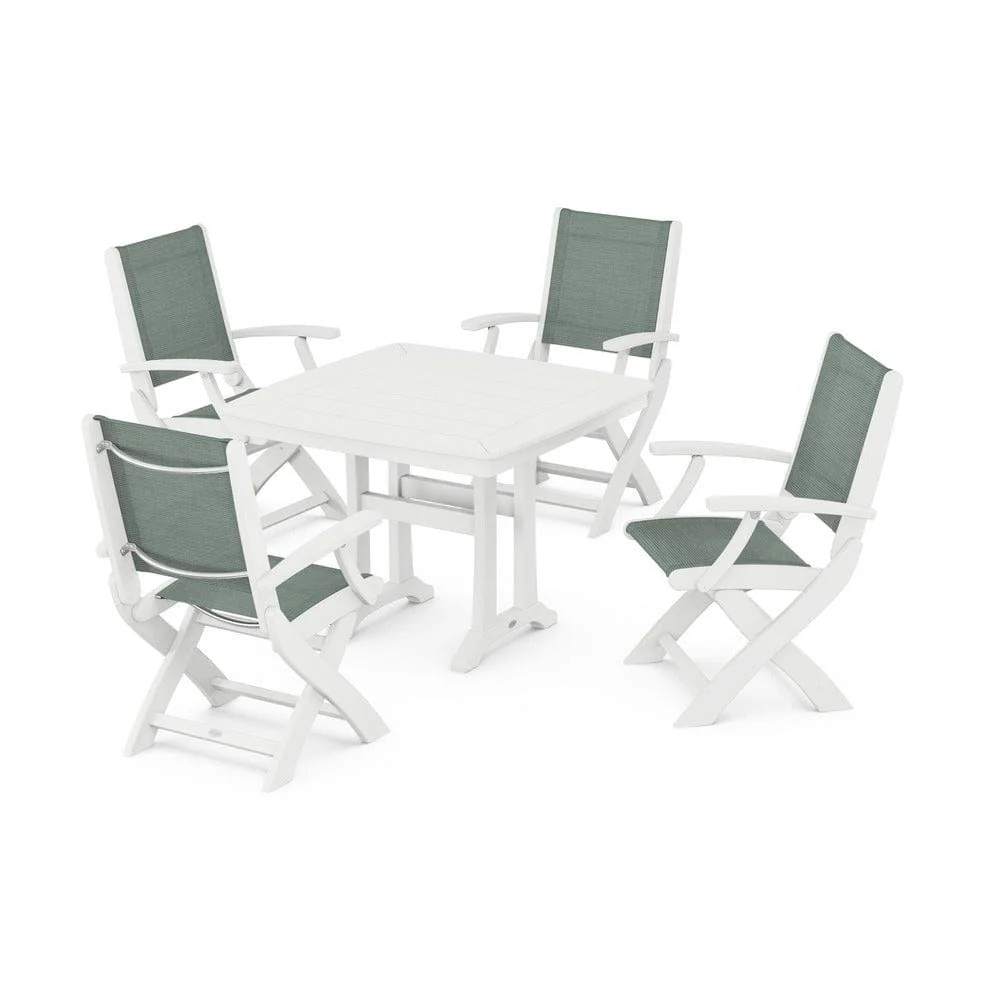 POLYWOOD® - Coastal Folding Chair 5-Piece Dining Set with Trestle Legs - PWS967 - Image 39