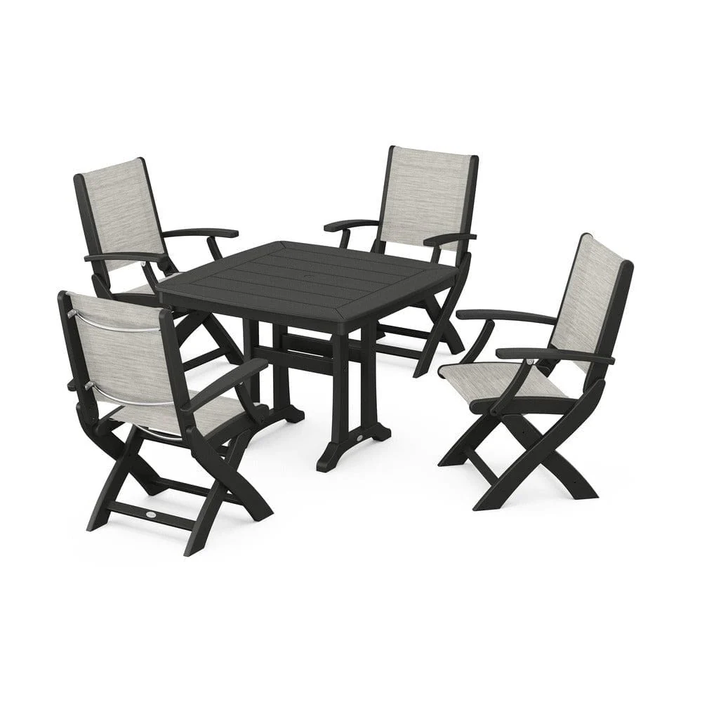 POLYWOOD® - Coastal Folding Chair 5-Piece Dining Set with Trestle Legs - PWS967 - Image 55