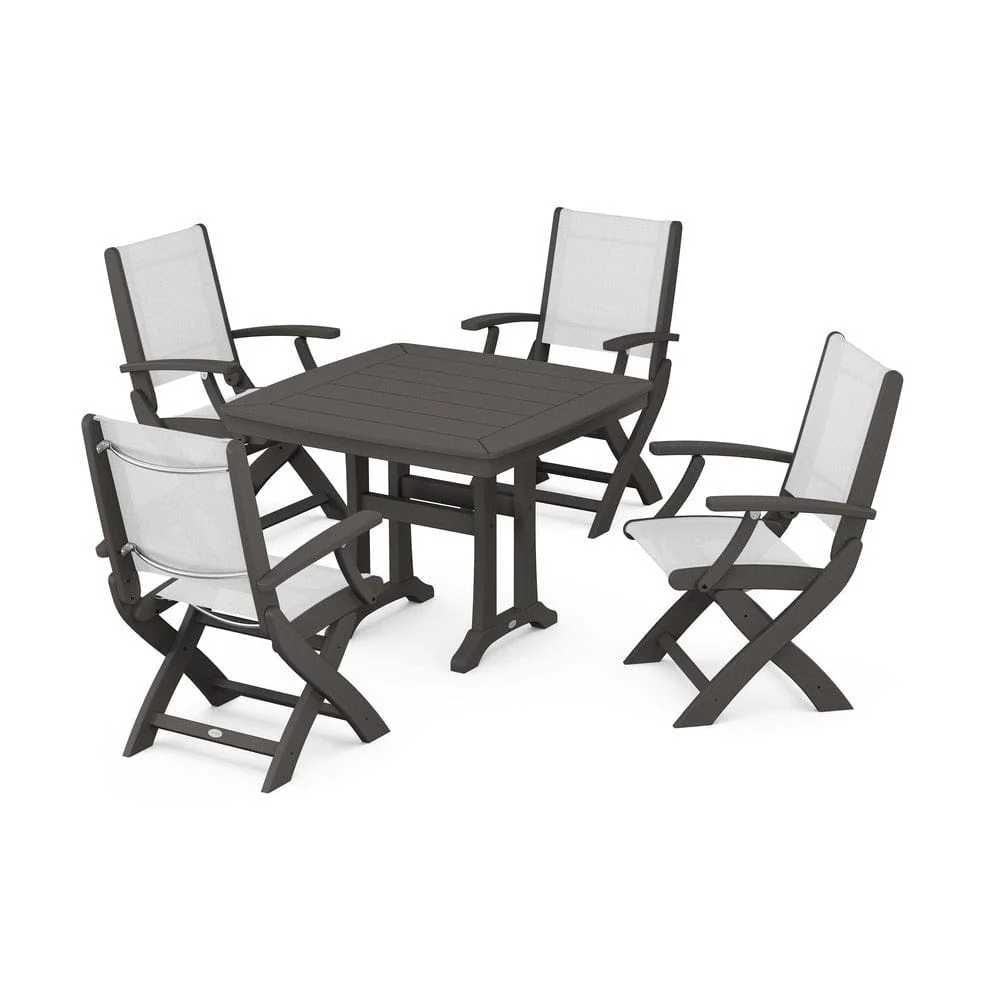 POLYWOOD® - Coastal Folding Chair 5-Piece Dining Set with Trestle Legs - PWS967 - Image 61
