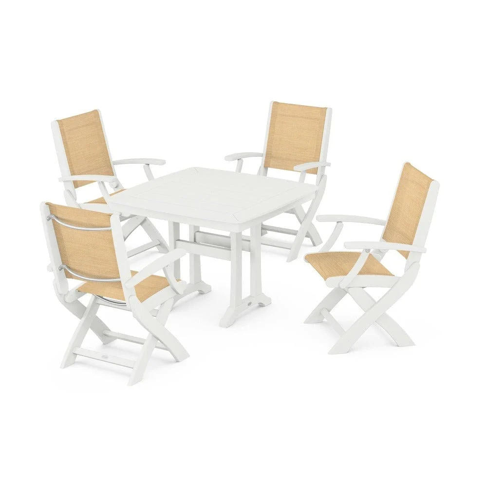 POLYWOOD® - Coastal Folding Chair 5-Piece Dining Set with Trestle Legs - PWS967 - Image 71