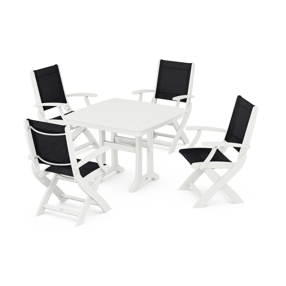 POLYWOOD® - Coastal Folding Chair 5-Piece Dining Set with Trestle Legs - PWS967 - Image 75