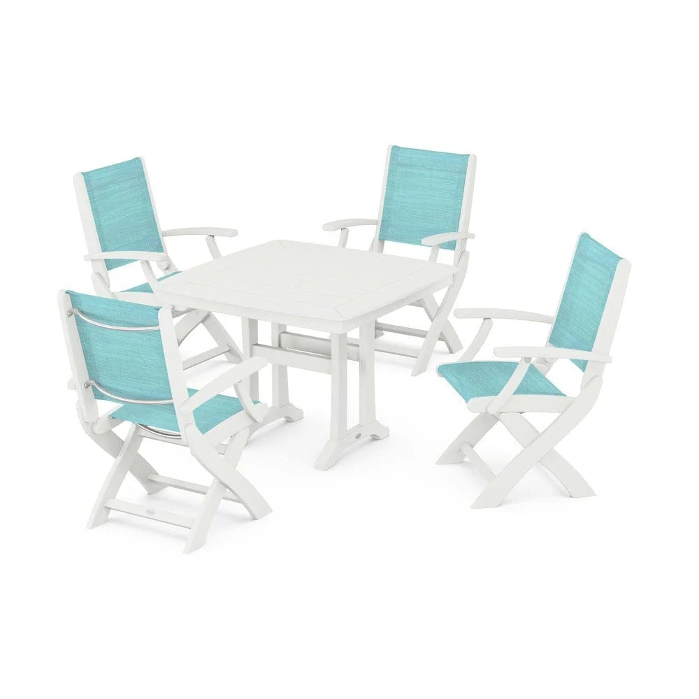 POLYWOOD® - Coastal Folding Chair 5-Piece Dining Set with Trestle Legs - PWS967 - Image 79