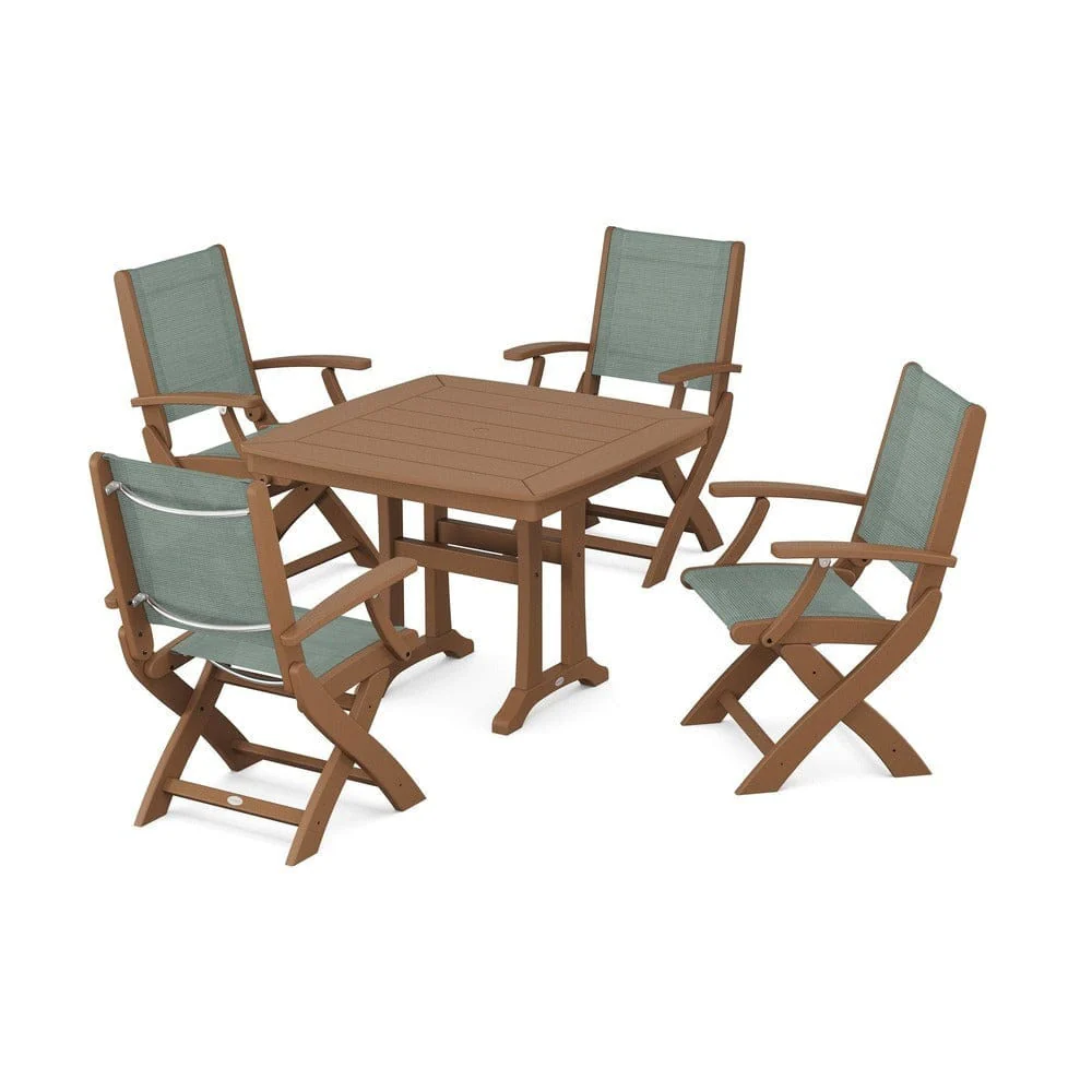 POLYWOOD® - Coastal Folding Chair 5-Piece Dining Set with Trestle Legs - PWS967 - Image 80