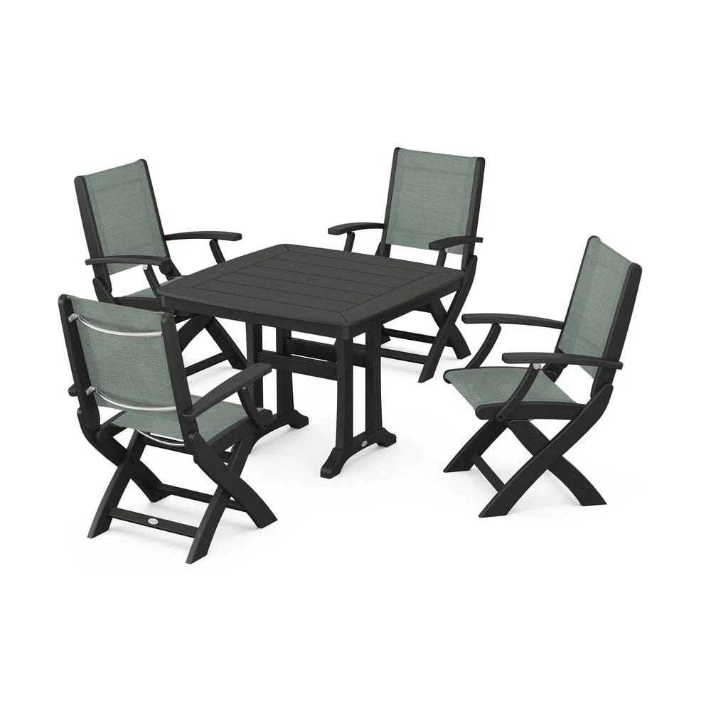 POLYWOOD® - Coastal Folding Chair 5-Piece Dining Set with Trestle Legs - PWS967 - Image 92