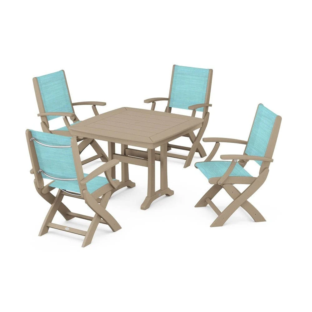 POLYWOOD® - Coastal Folding Chair 5-Piece Dining Set with Trestle Legs - PWS967 - Image 97