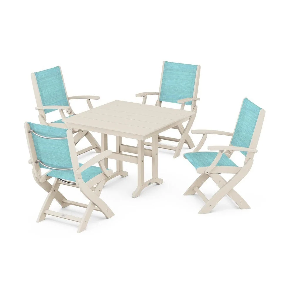POLYWOOD® - Coastal Folding Chair 5-Piece Farmhouse Dining Set - PWS1142 - Image 109