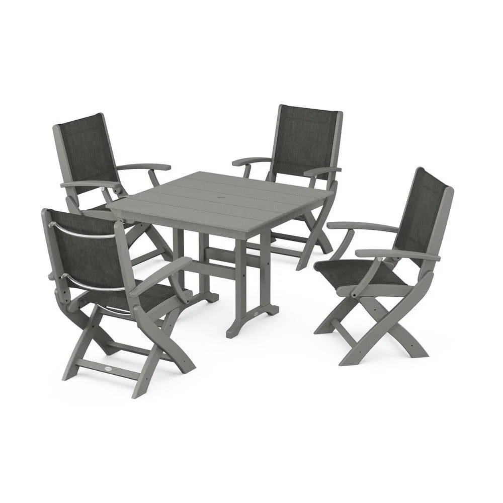 POLYWOOD® - Coastal Folding Chair 5-Piece Farmhouse Dining Set - PWS1142 - Image 110