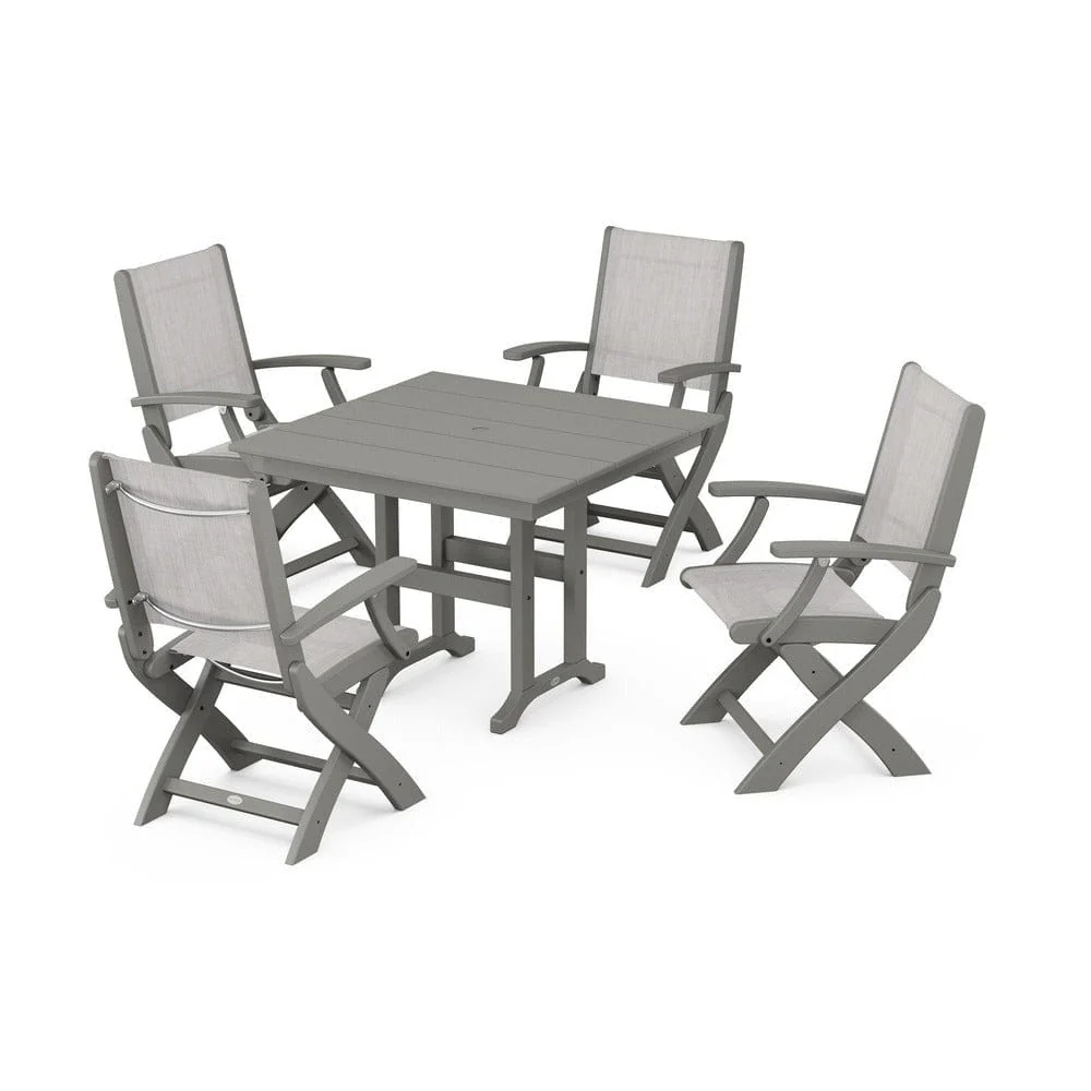 POLYWOOD® - Coastal Folding Chair 5-Piece Farmhouse Dining Set - PWS1142 - Image 122