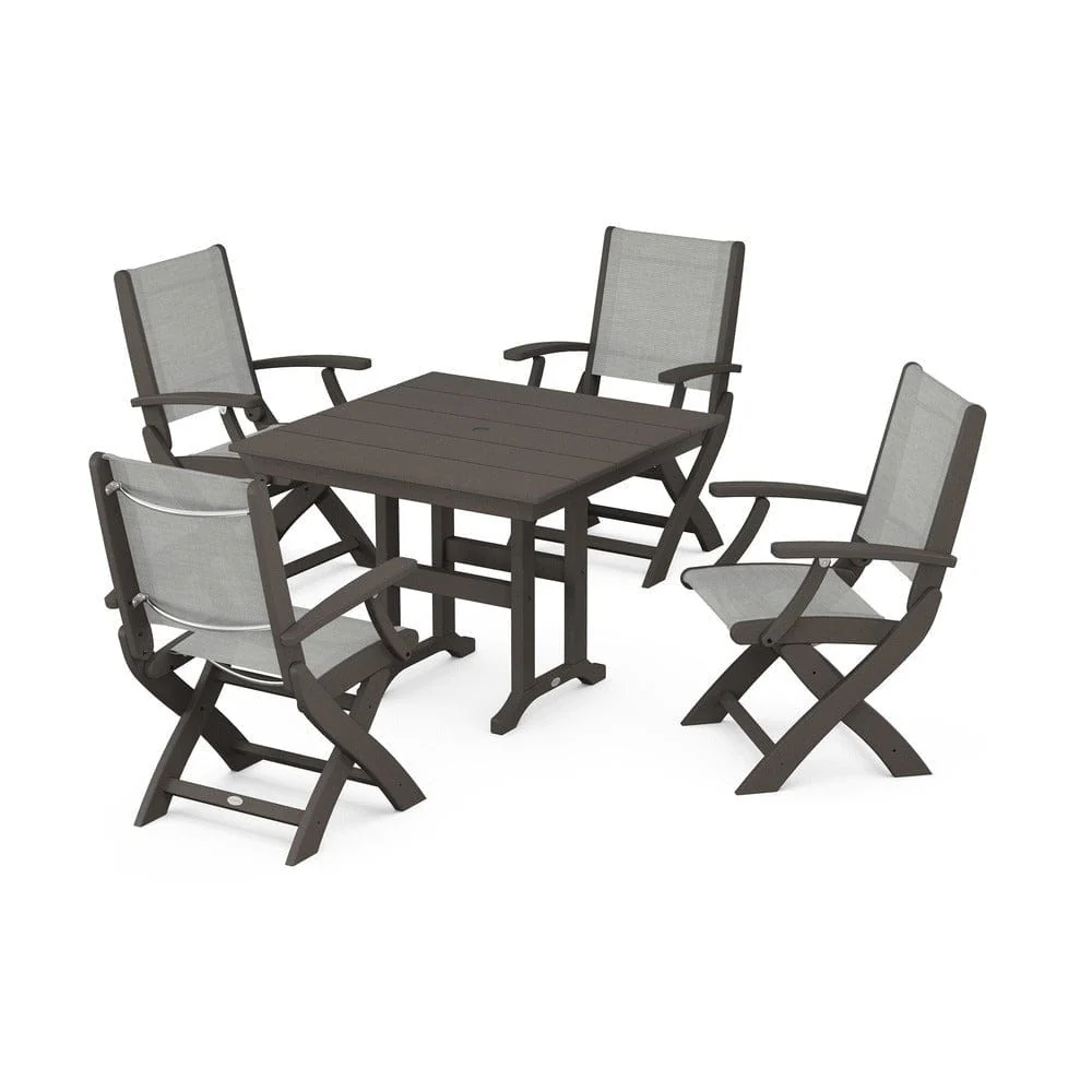 POLYWOOD® - Coastal Folding Chair 5-Piece Farmhouse Dining Set - PWS1142 - Image 16