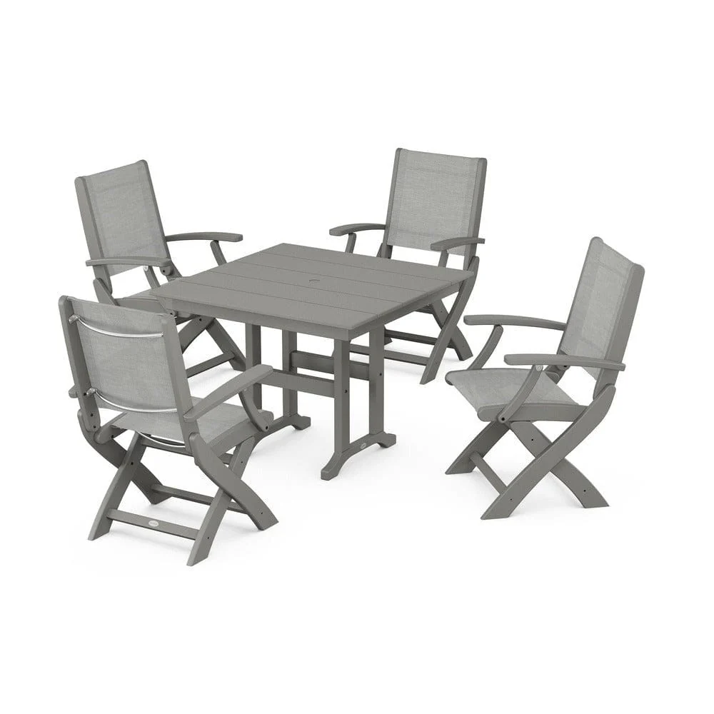 POLYWOOD® - Coastal Folding Chair 5-Piece Farmhouse Dining Set - PWS1142 - Image 18