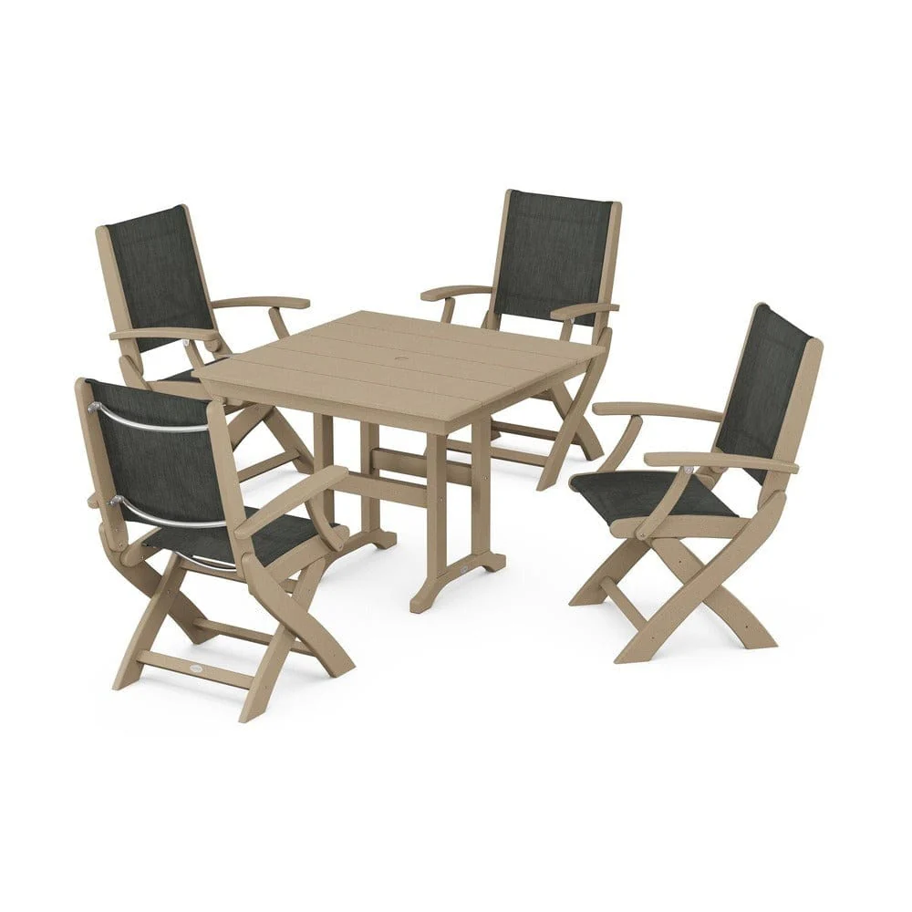 POLYWOOD® - Coastal Folding Chair 5-Piece Farmhouse Dining Set - PWS1142 - Image 25