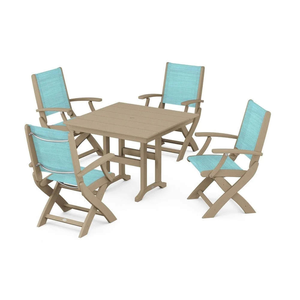 POLYWOOD® - Coastal Folding Chair 5-Piece Farmhouse Dining Set - PWS1142 - Image 35
