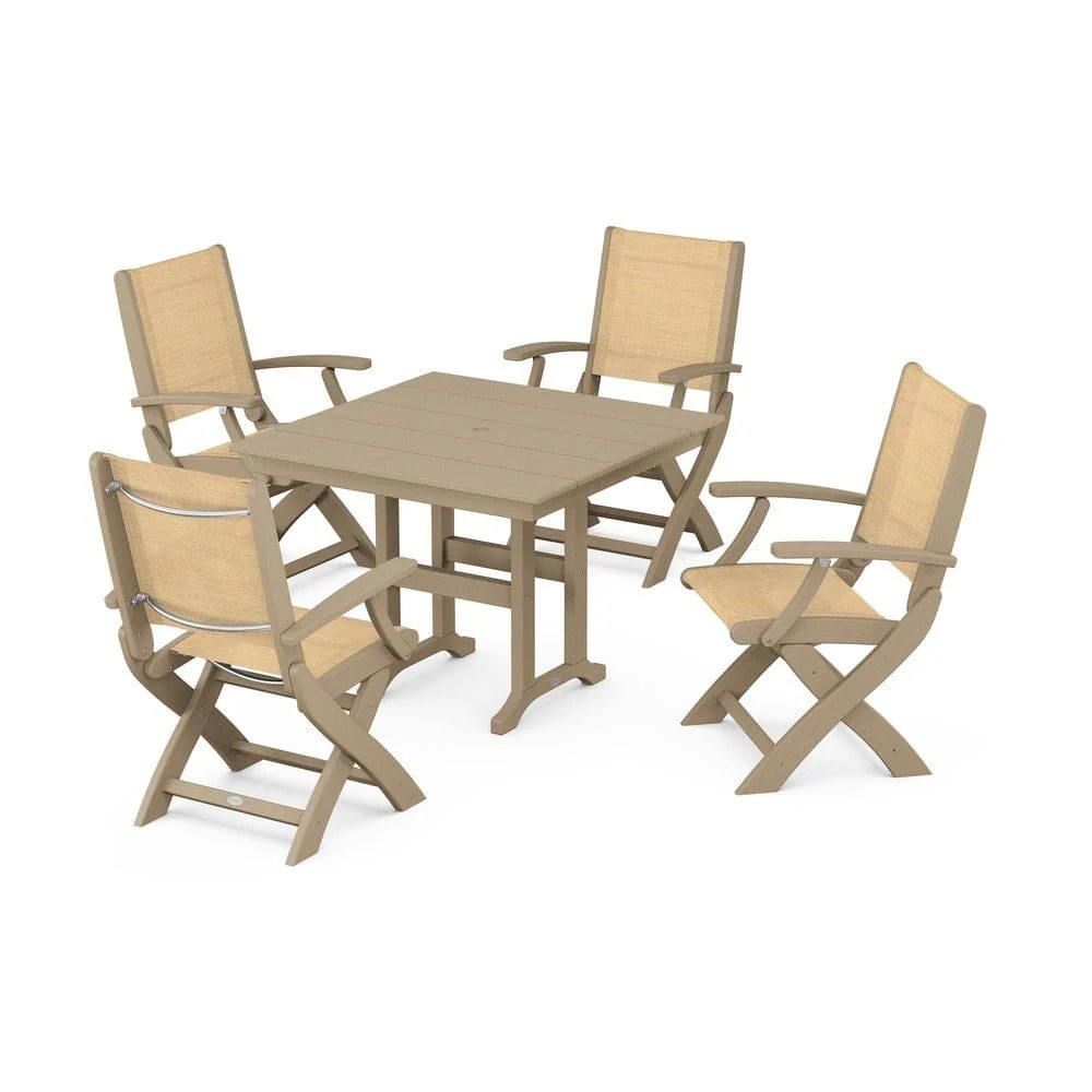 POLYWOOD® - Coastal Folding Chair 5-Piece Farmhouse Dining Set - PWS1142 - Image 40
