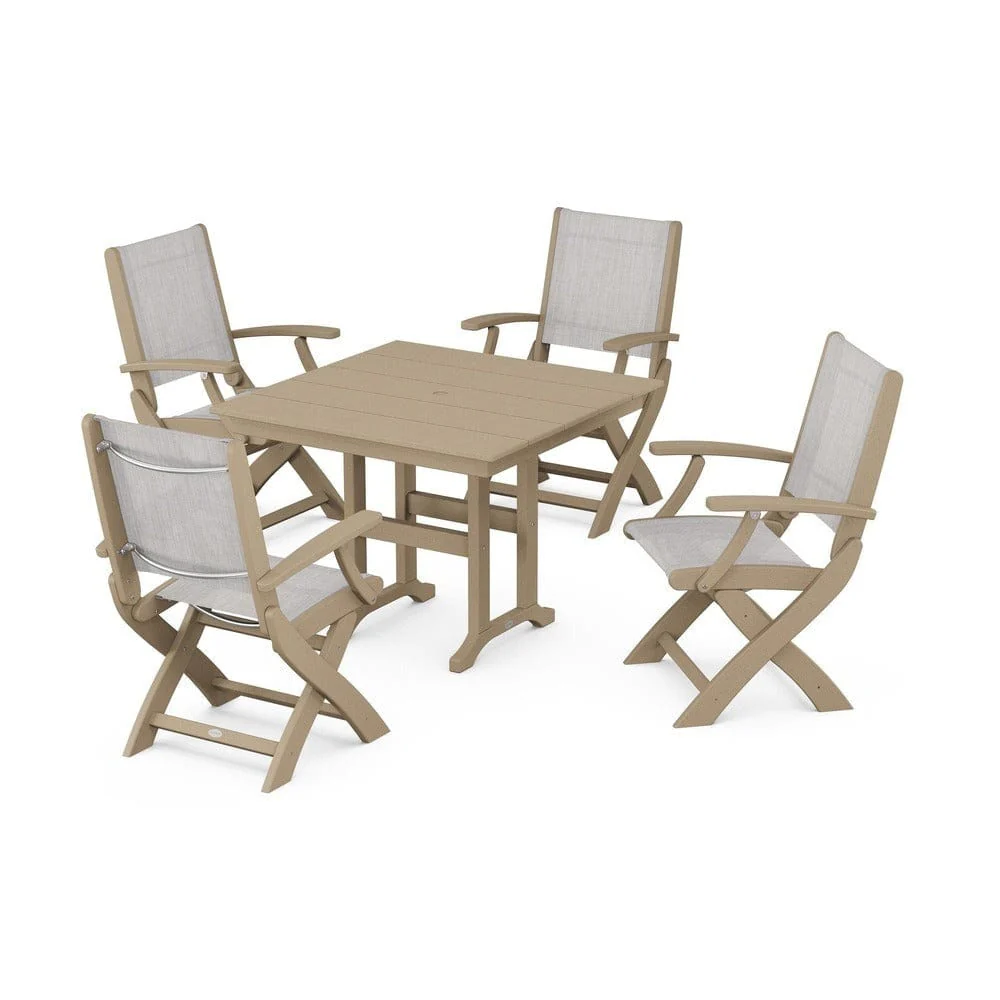 POLYWOOD® - Coastal Folding Chair 5-Piece Farmhouse Dining Set - PWS1142 - Image 43