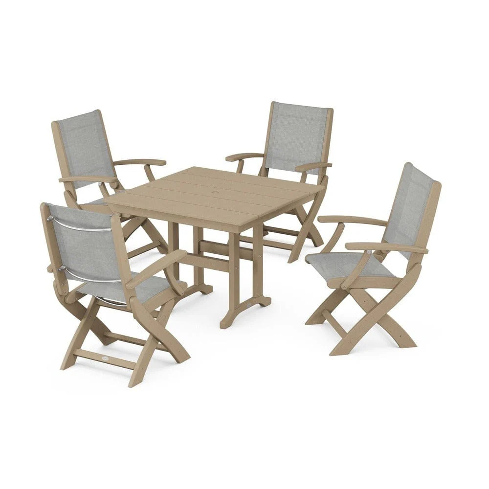 POLYWOOD® - Coastal Folding Chair 5-Piece Farmhouse Dining Set - PWS1142 - Image 44