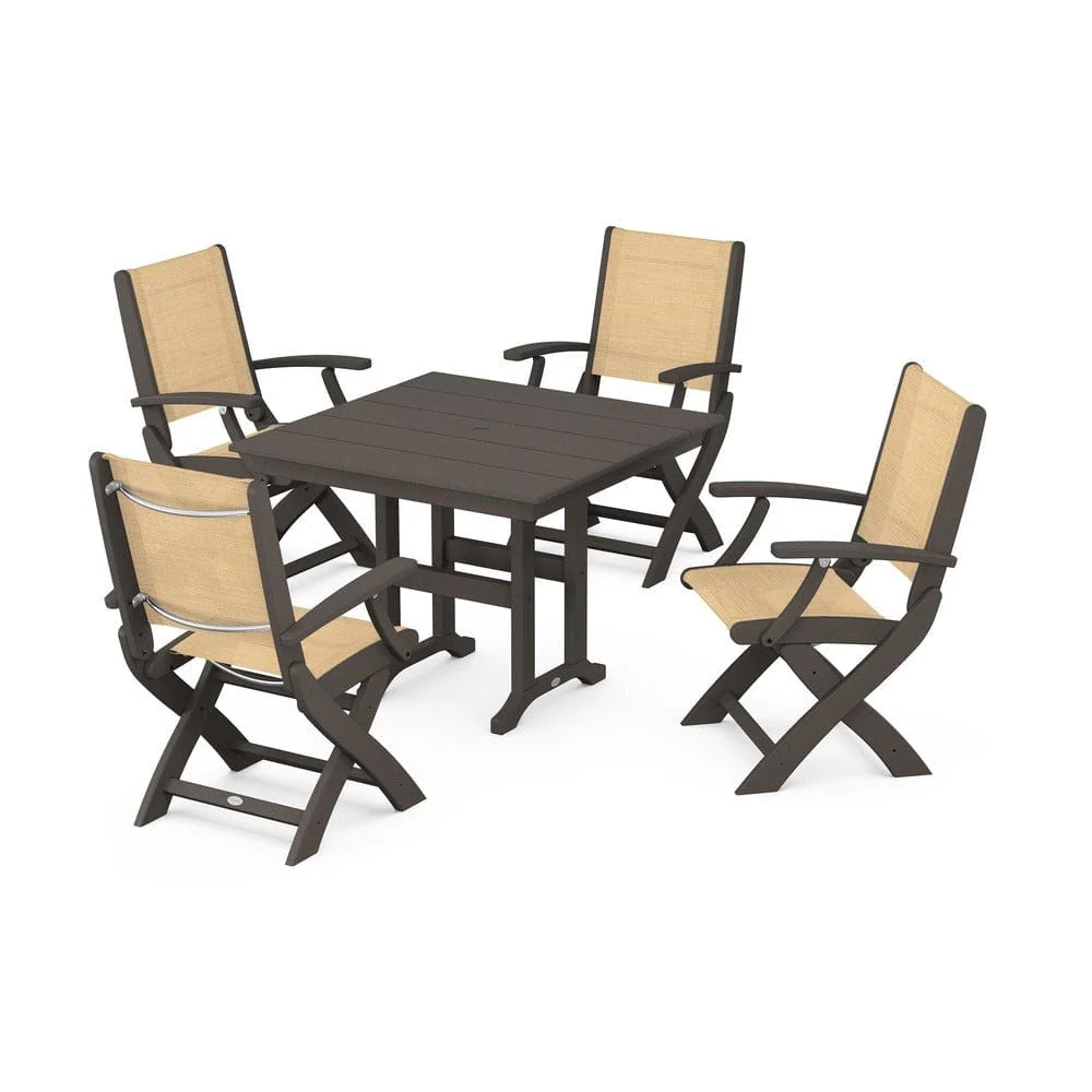 POLYWOOD® - Coastal Folding Chair 5-Piece Farmhouse Dining Set - PWS1142 - Image 49