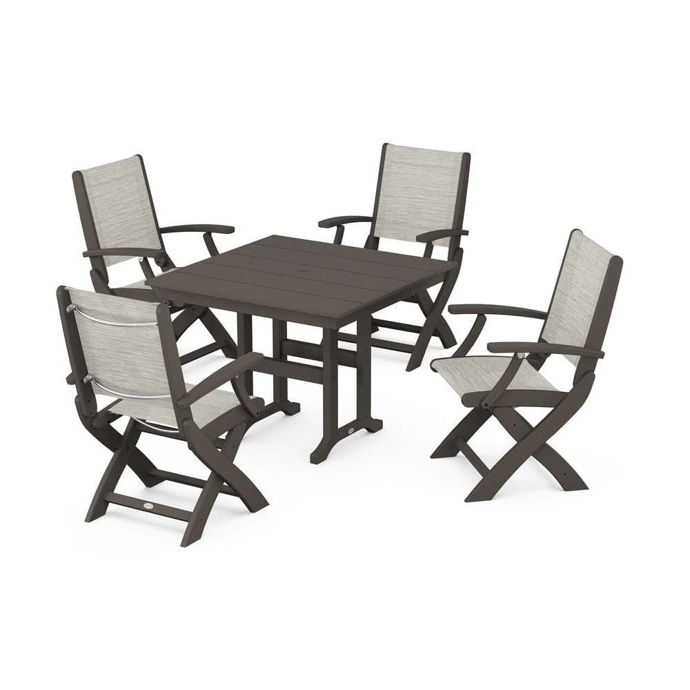 POLYWOOD® - Coastal Folding Chair 5-Piece Farmhouse Dining Set - PWS1142 - Image 51