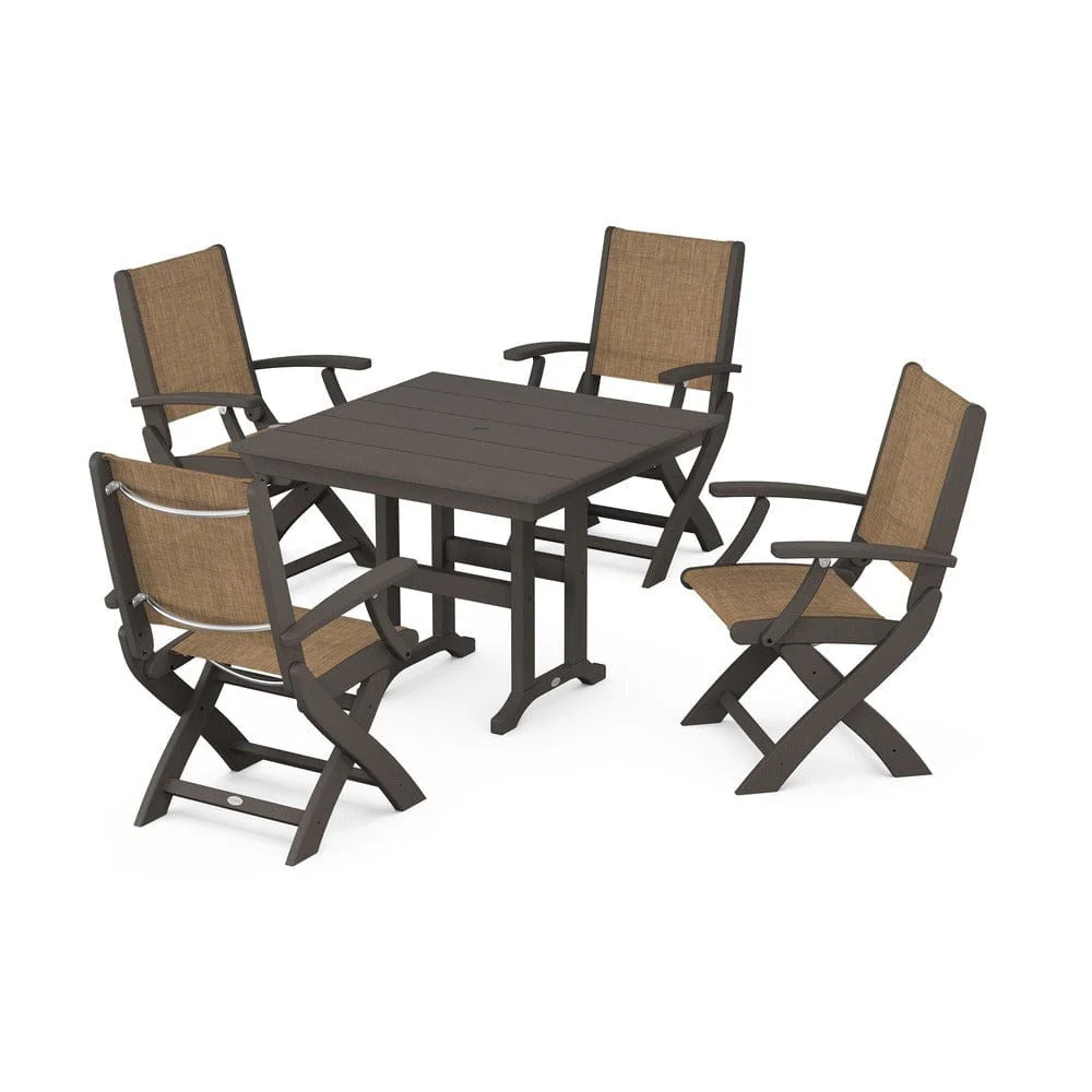 POLYWOOD® - Coastal Folding Chair 5-Piece Farmhouse Dining Set - PWS1142 - Image 58