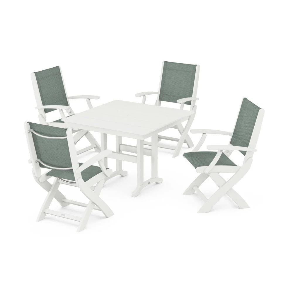 POLYWOOD® - Coastal Folding Chair 5-Piece Farmhouse Dining Set - PWS1142 - Image 63