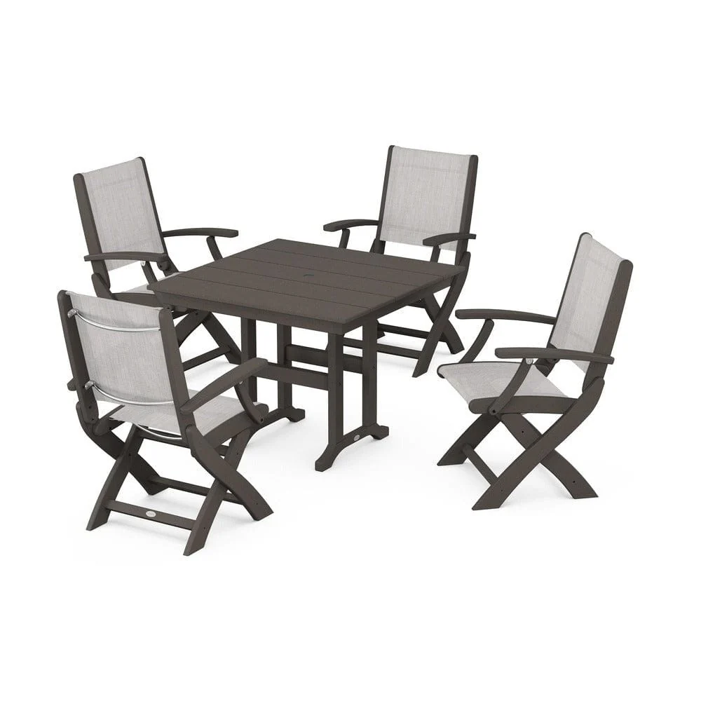 POLYWOOD® - Coastal Folding Chair 5-Piece Farmhouse Dining Set - PWS1142 - Image 66