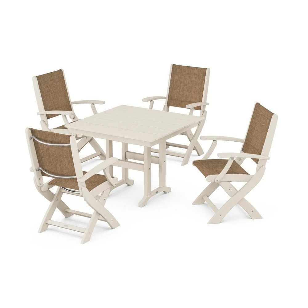 POLYWOOD® - Coastal Folding Chair 5-Piece Farmhouse Dining Set - PWS1142 - Image 70