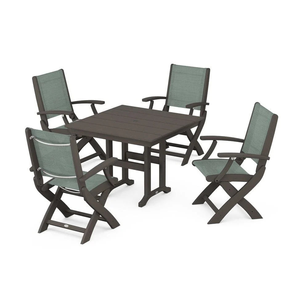 POLYWOOD® - Coastal Folding Chair 5-Piece Farmhouse Dining Set - PWS1142 - Image 72