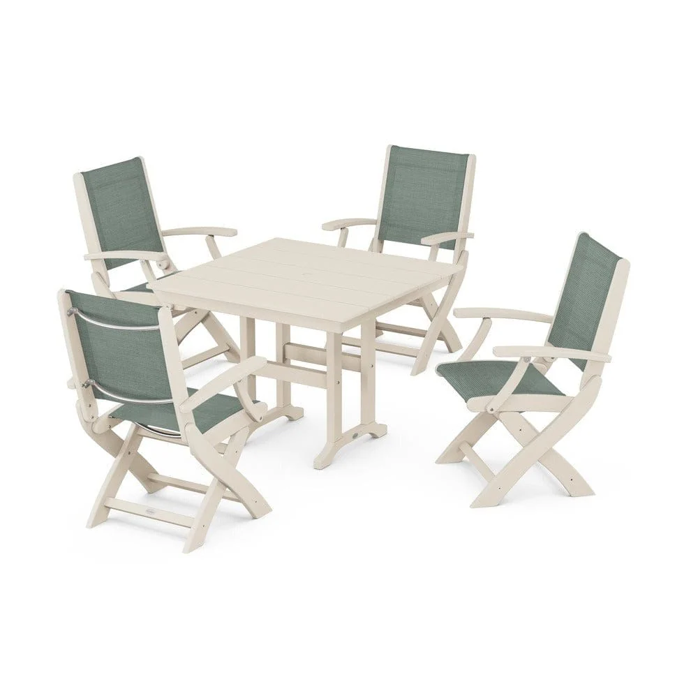 POLYWOOD® - Coastal Folding Chair 5-Piece Farmhouse Dining Set - PWS1142 - Image 98