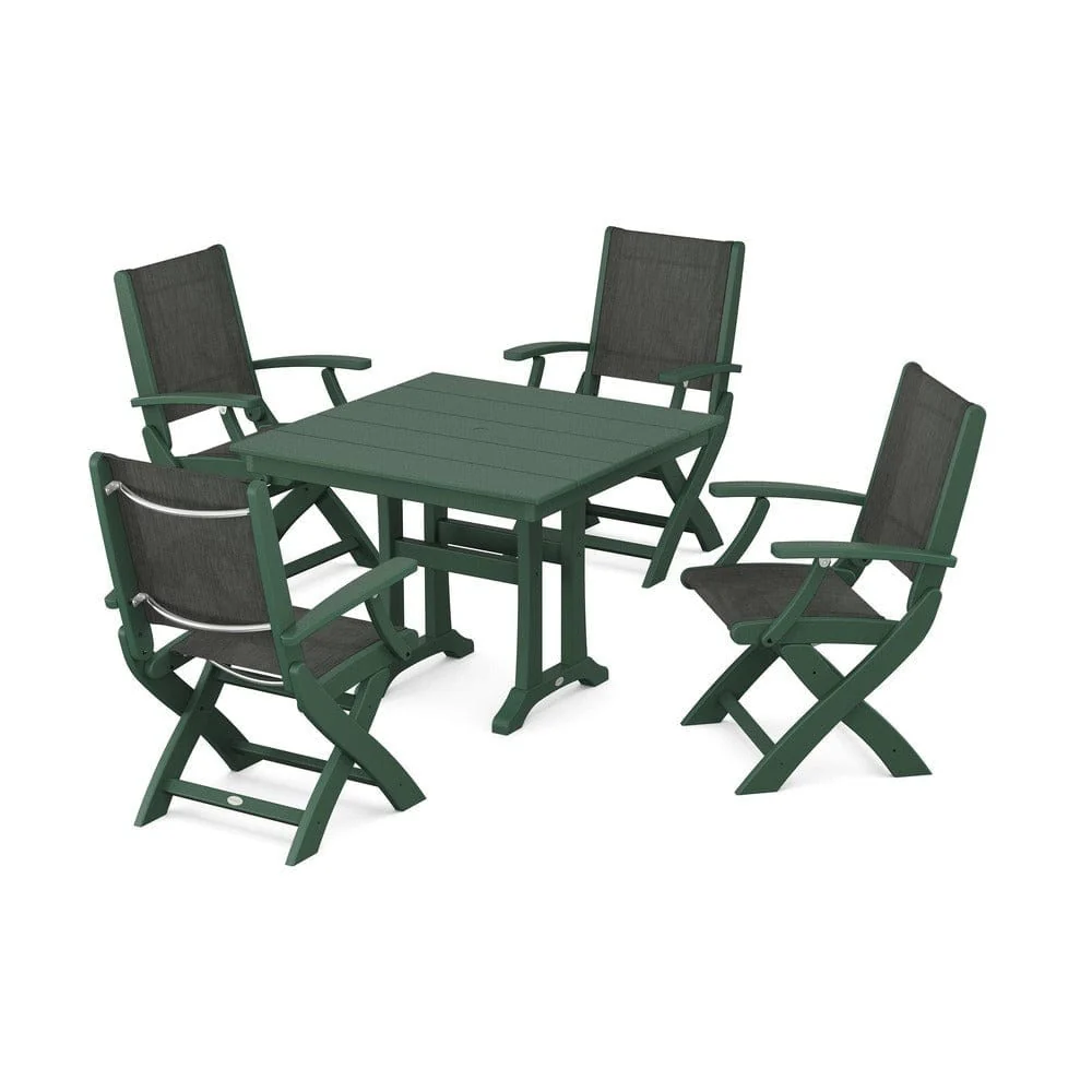 POLYWOOD® - Coastal Folding Chair 5-Piece Farmhouse Dining Set With Trestle Legs - PWS945 - Image 10
