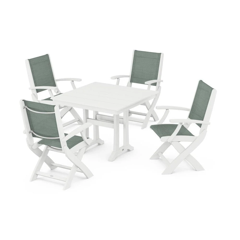 POLYWOOD® - Coastal Folding Chair 5-Piece Farmhouse Dining Set With Trestle Legs - PWS945 - Image 100