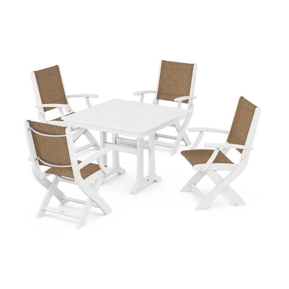 POLYWOOD® - Coastal Folding Chair 5-Piece Farmhouse Dining Set With Trestle Legs - PWS945 - Image 101