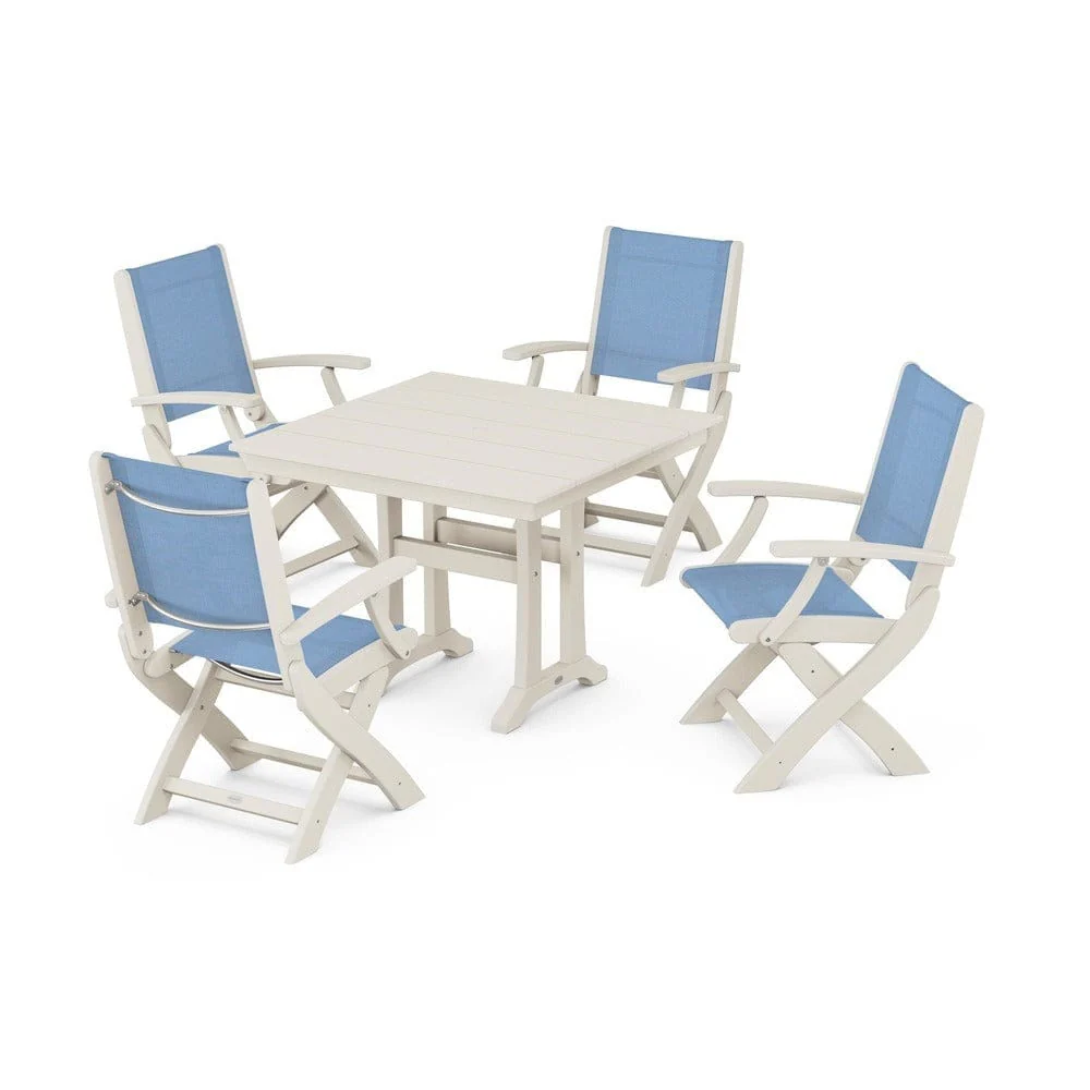POLYWOOD® - Coastal Folding Chair 5-Piece Farmhouse Dining Set With Trestle Legs - PWS945 - Image 103