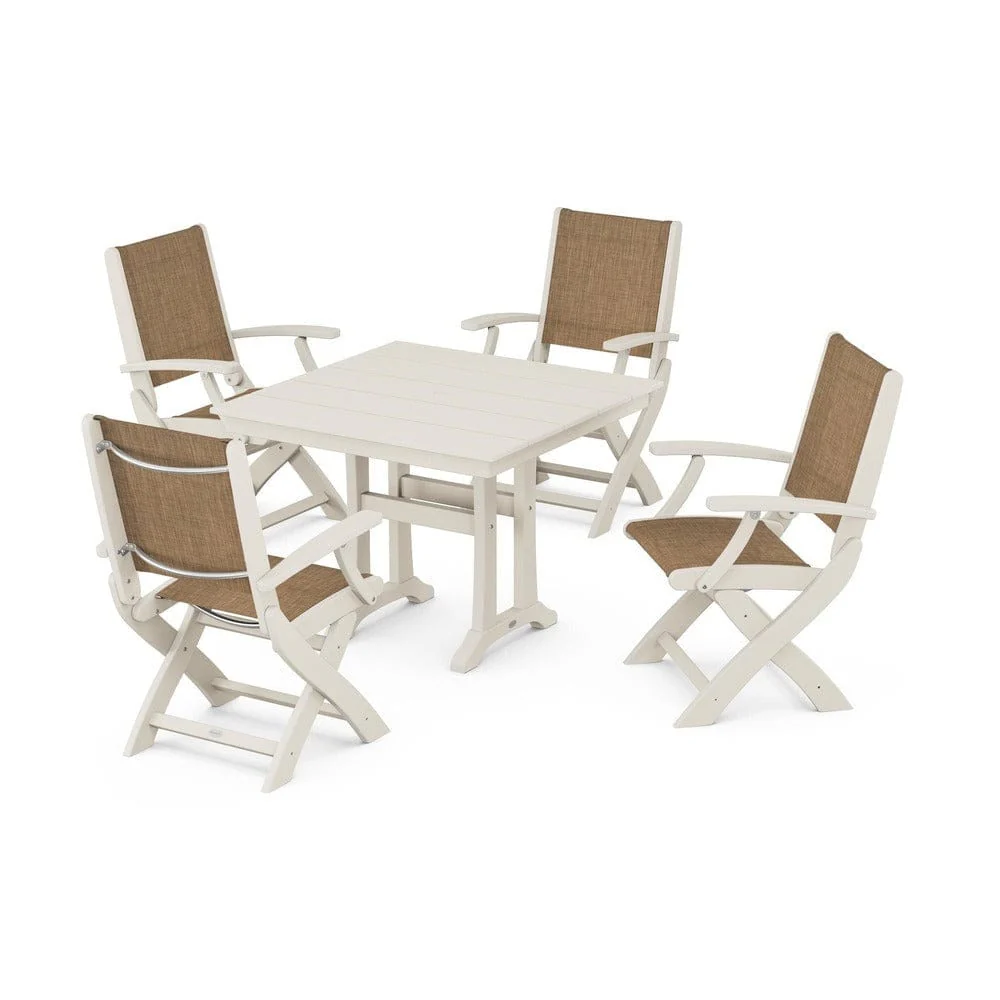 POLYWOOD® - Coastal Folding Chair 5-Piece Farmhouse Dining Set With Trestle Legs - PWS945 - Image 106