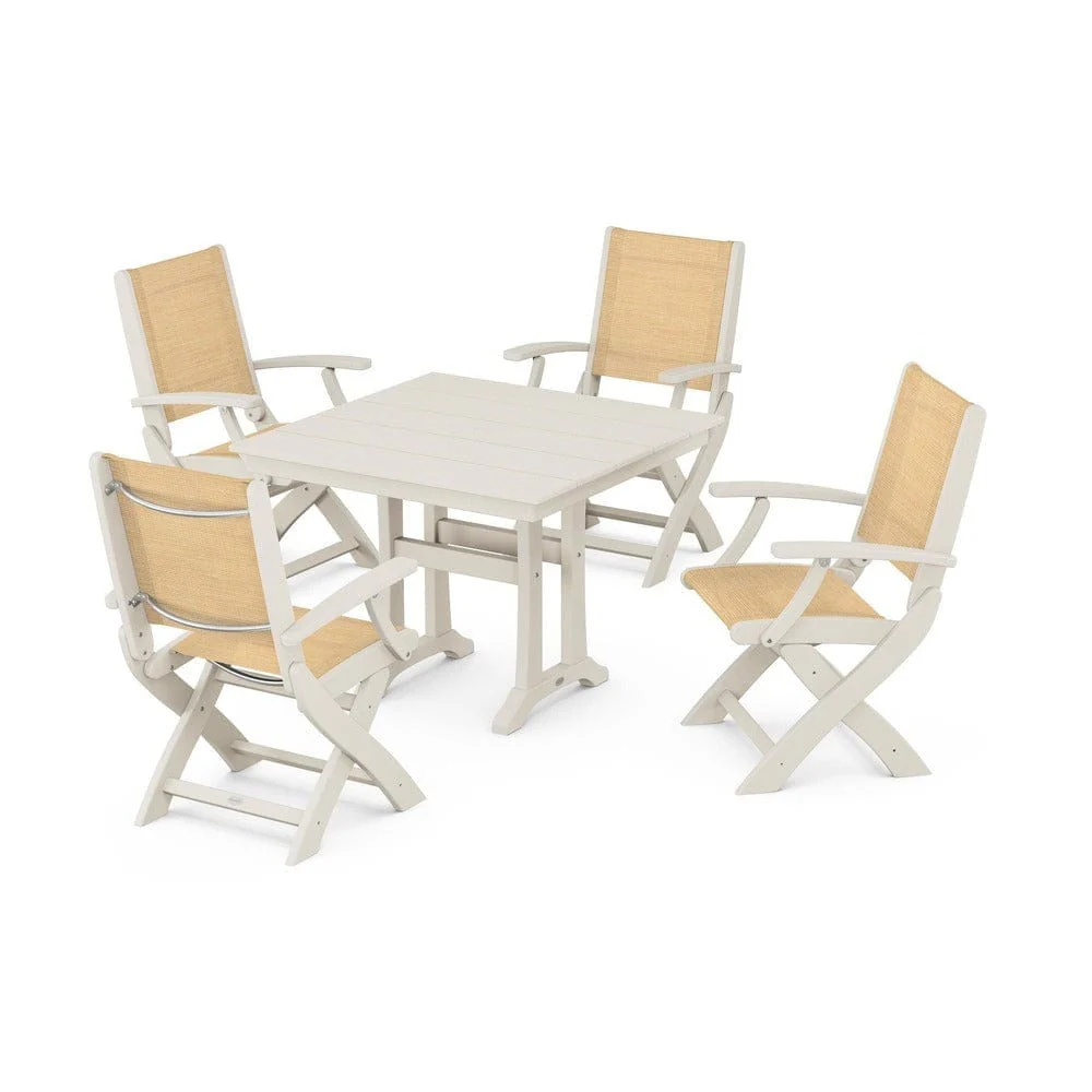 POLYWOOD® - Coastal Folding Chair 5-Piece Farmhouse Dining Set With Trestle Legs - PWS945 - Image 107