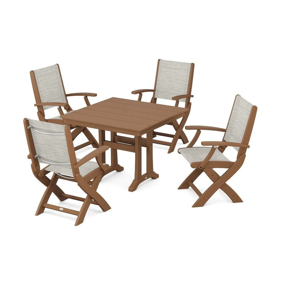 POLYWOOD® - Coastal Folding Chair 5-Piece Farmhouse Dining Set With Trestle Legs - PWS945 - Image 108