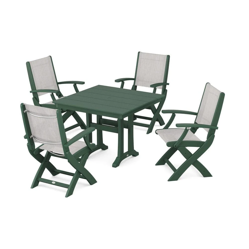 POLYWOOD® - Coastal Folding Chair 5-Piece Farmhouse Dining Set With Trestle Legs - PWS945 - Image 11
