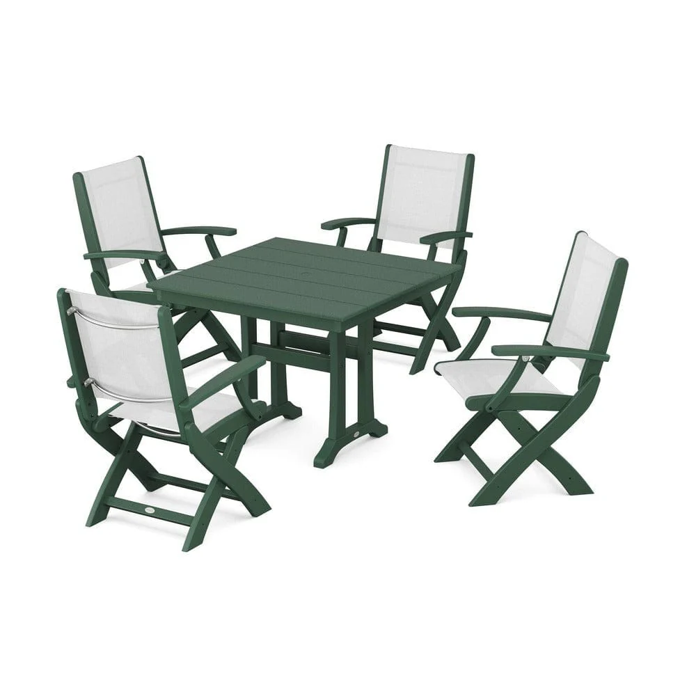 POLYWOOD® - Coastal Folding Chair 5-Piece Farmhouse Dining Set With Trestle Legs - PWS945 - Image 111
