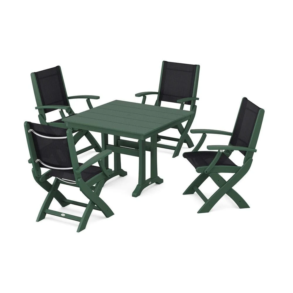 POLYWOOD® - Coastal Folding Chair 5-Piece Farmhouse Dining Set With Trestle Legs - PWS945 - Image 112