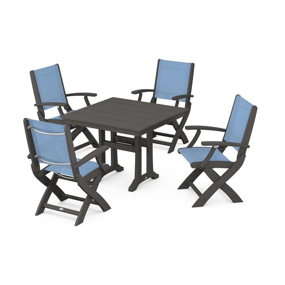 POLYWOOD® - Coastal Folding Chair 5-Piece Farmhouse Dining Set With Trestle Legs - PWS945 - Image 113