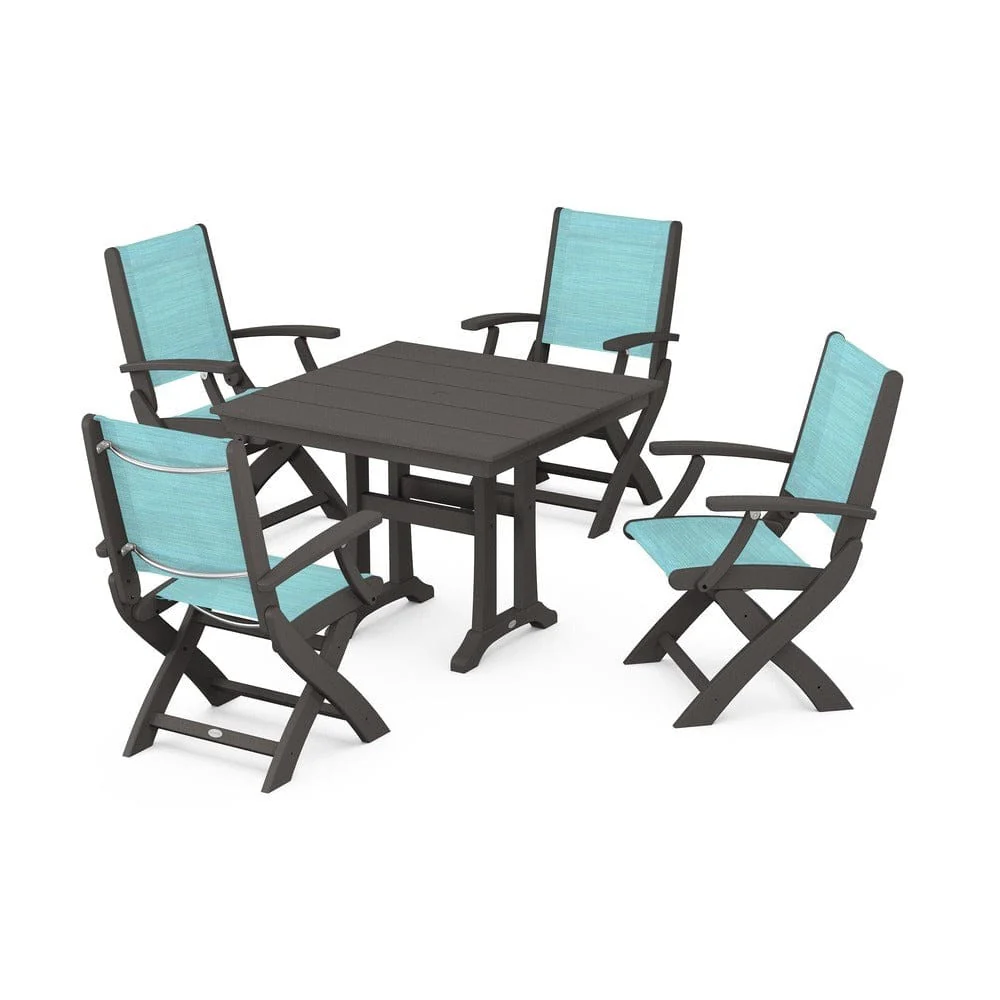 POLYWOOD® - Coastal Folding Chair 5-Piece Farmhouse Dining Set With Trestle Legs - PWS945 - Image 114