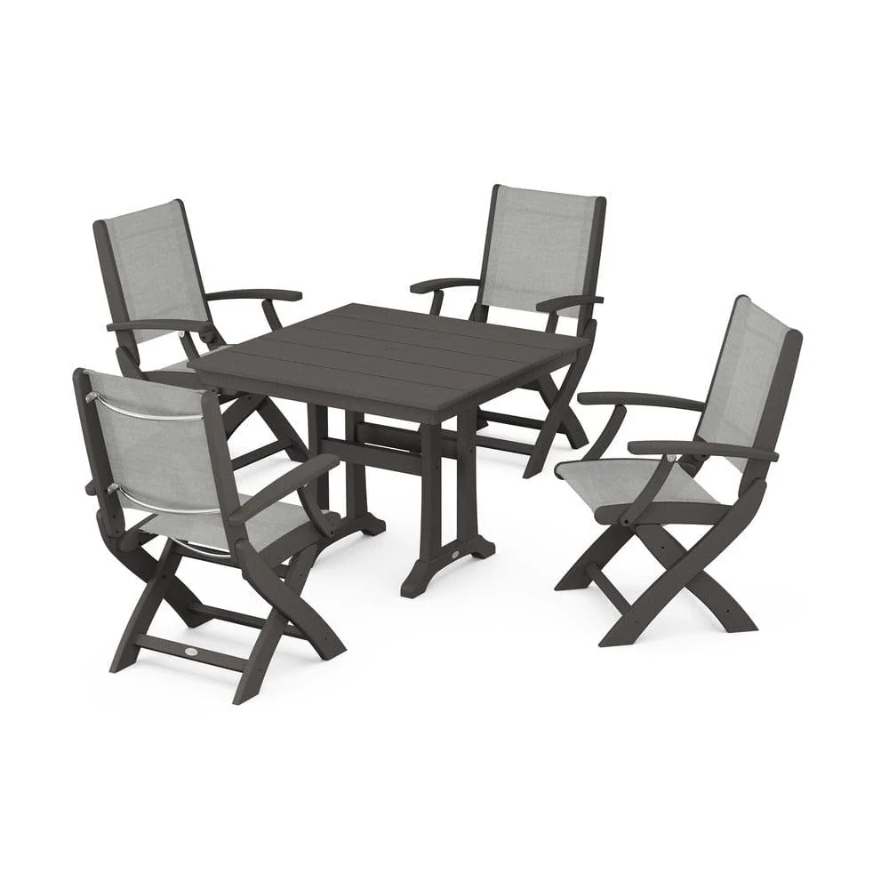 POLYWOOD® - Coastal Folding Chair 5-Piece Farmhouse Dining Set With Trestle Legs - PWS945 - Image 115