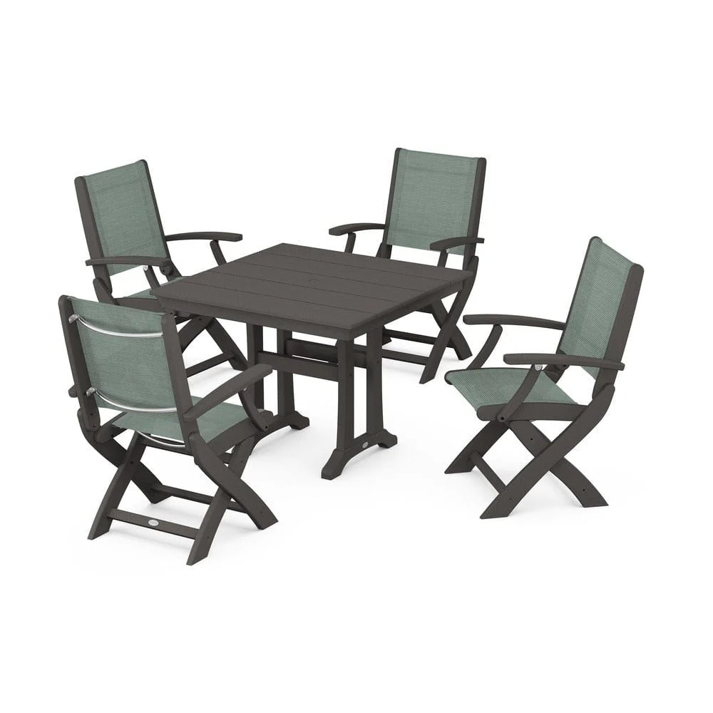 POLYWOOD® - Coastal Folding Chair 5-Piece Farmhouse Dining Set With Trestle Legs - PWS945 - Image 116