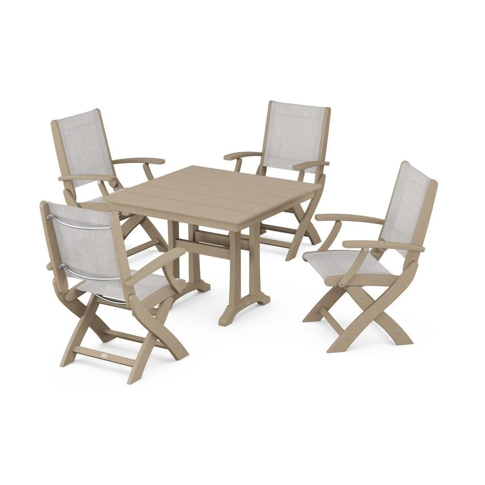 POLYWOOD® - Coastal Folding Chair 5-Piece Farmhouse Dining Set With Trestle Legs - PWS945 - Image 118