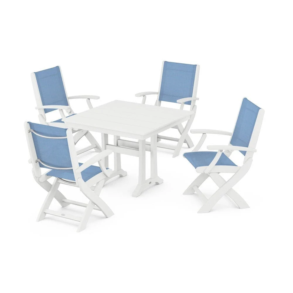 POLYWOOD® - Coastal Folding Chair 5-Piece Farmhouse Dining Set With Trestle Legs - PWS945 - Image 12