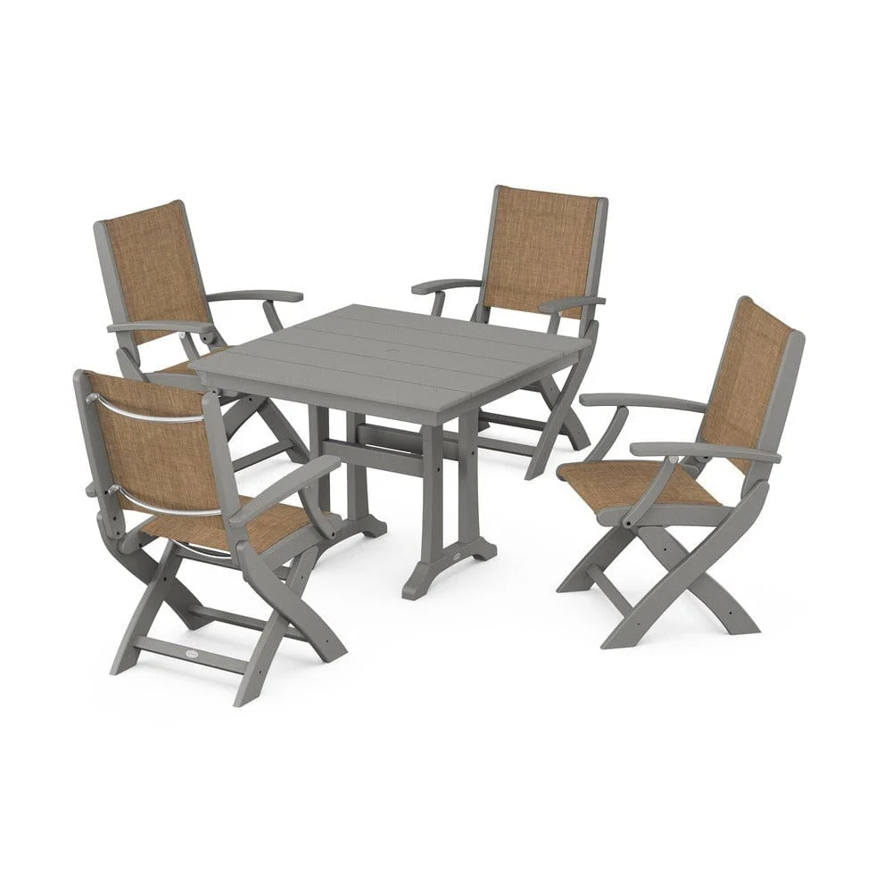 POLYWOOD® - Coastal Folding Chair 5-Piece Farmhouse Dining Set With Trestle Legs - PWS945 - Image 13
