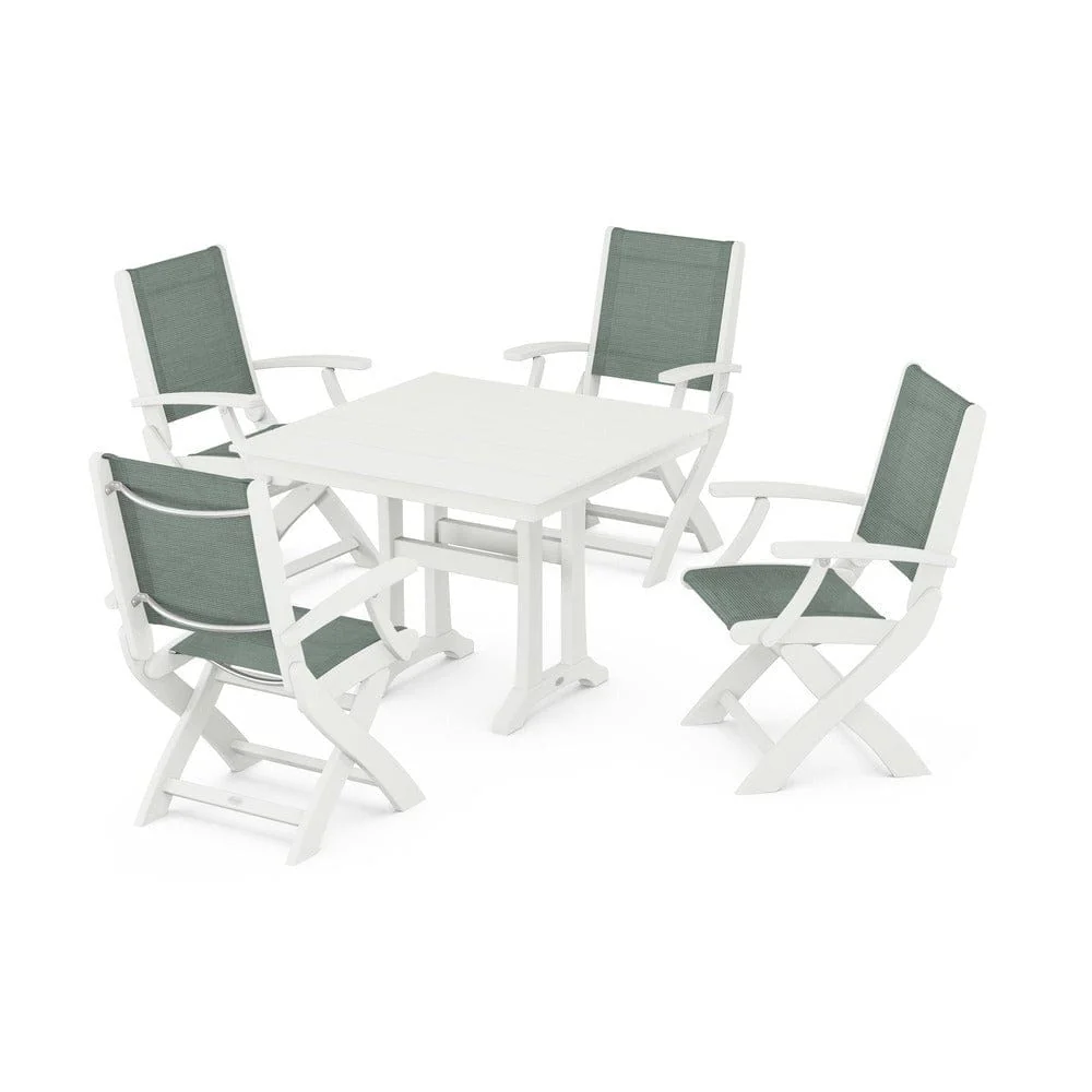 POLYWOOD® - Coastal Folding Chair 5-Piece Farmhouse Dining Set With Trestle Legs - PWS945 - Image 16