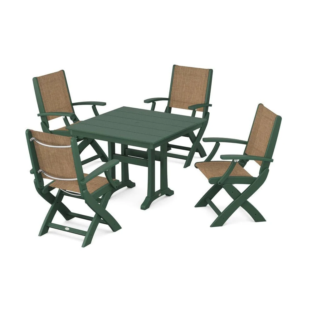 POLYWOOD® - Coastal Folding Chair 5-Piece Farmhouse Dining Set With Trestle Legs - PWS945 - Image 17