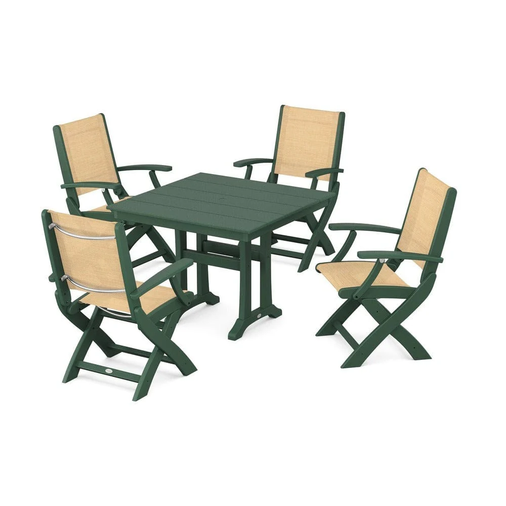 POLYWOOD® - Coastal Folding Chair 5-Piece Farmhouse Dining Set With Trestle Legs - PWS945 - Image 19