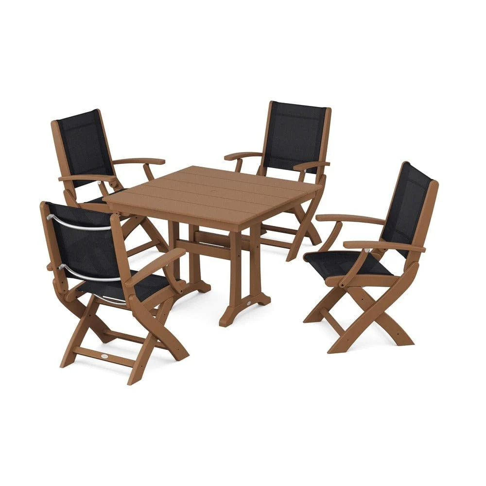 POLYWOOD® - Coastal Folding Chair 5-Piece Farmhouse Dining Set With Trestle Legs - PWS945 - Image 20