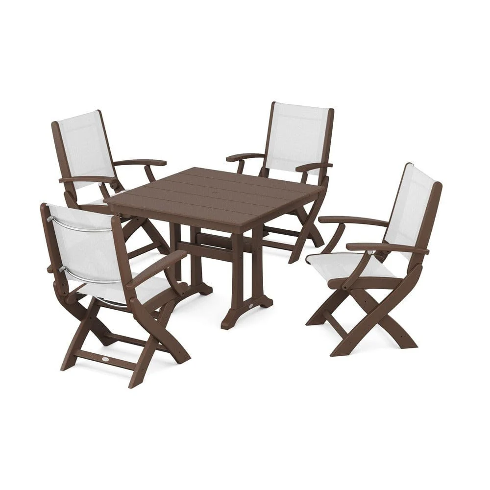 POLYWOOD® - Coastal Folding Chair 5-Piece Farmhouse Dining Set With Trestle Legs - PWS945 - Image 21